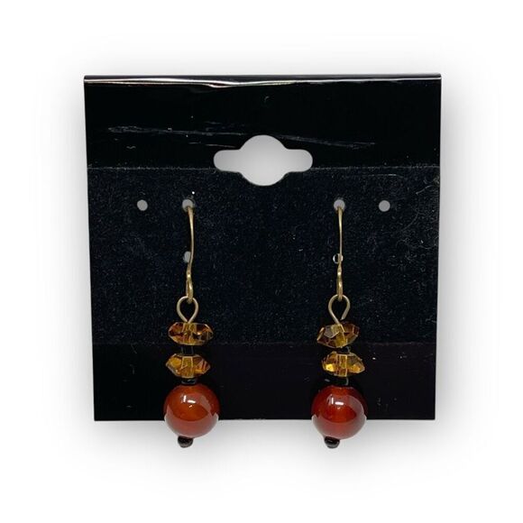 Vintage Amber and Gold Tone Beaded Drop Dangle Earrings - Picture 4 of 8